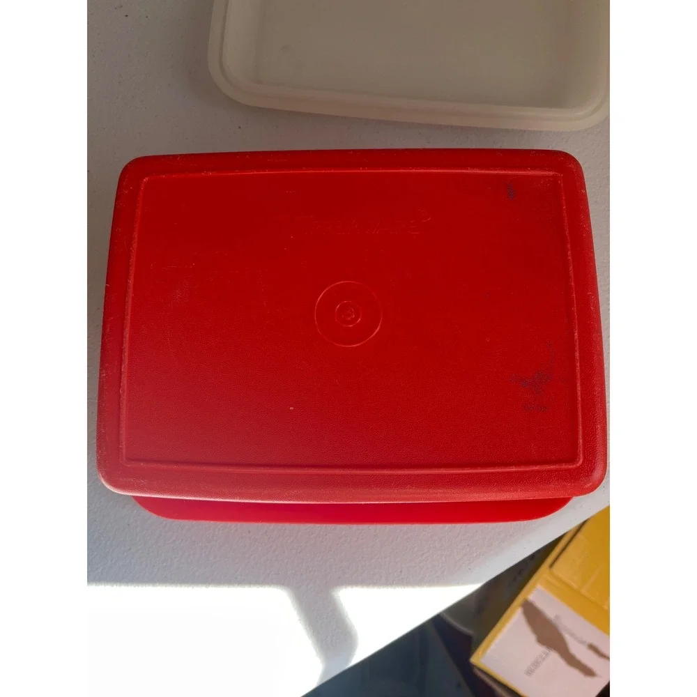 Vintage Tupperware Red‎ Square Food Storage Container with Translucent Lid